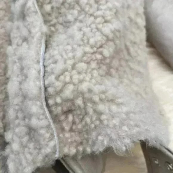 IRO Biege Synal Winter Shearling Sheepskin Moto Jacket Coat. 36 / S size - Picture 11 of 15